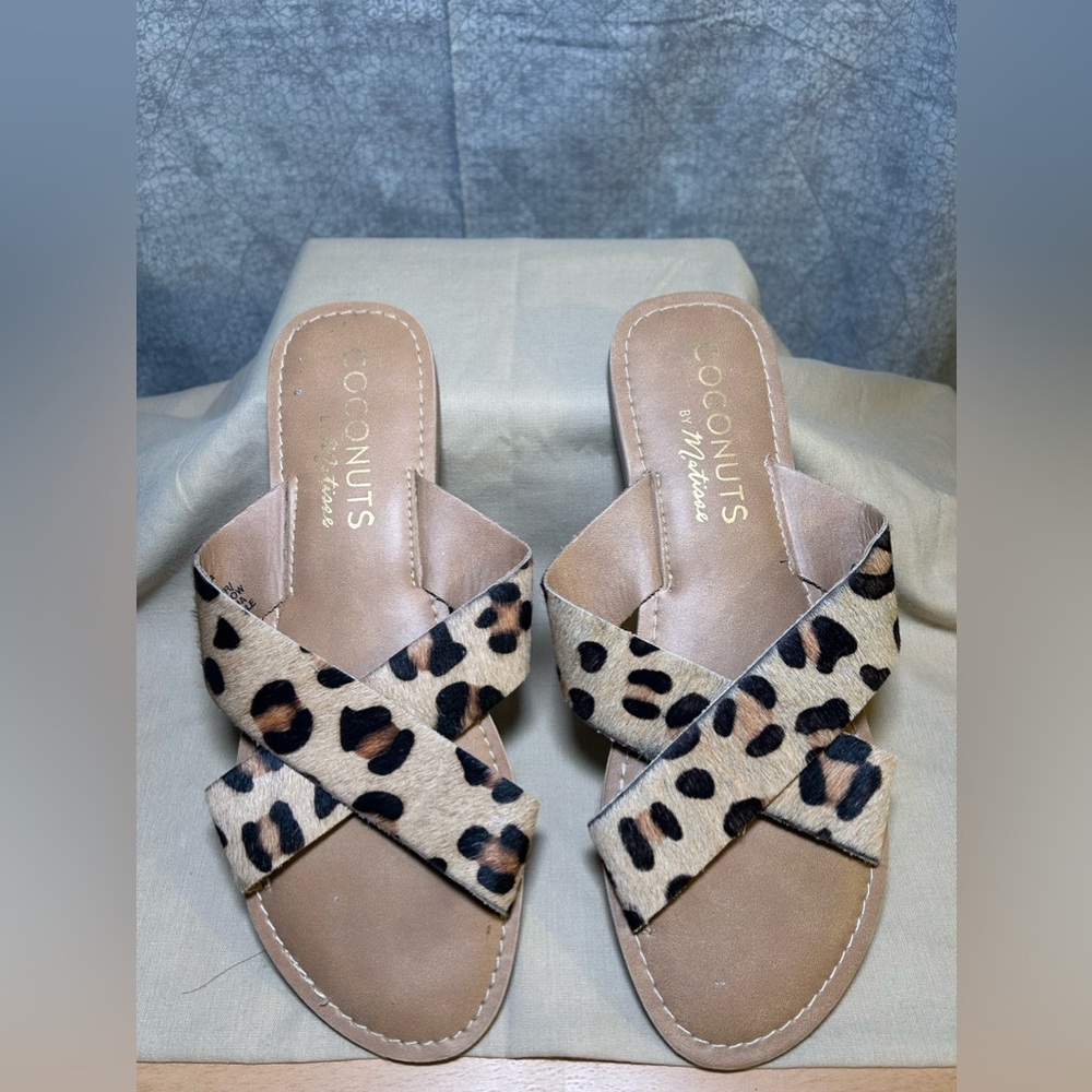 Coconuts by Matisse Pebble Leather Dyed Cow Fur leopard print sandals, 10 - Picture 4 of 6